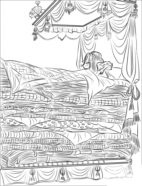 Princess on the Pea coloring page image