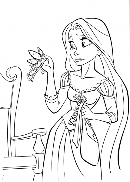 Princess Rapunzel with Crown coloring page image