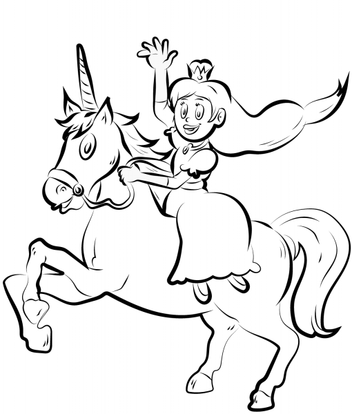 Princess Rides Unicorn coloring page image