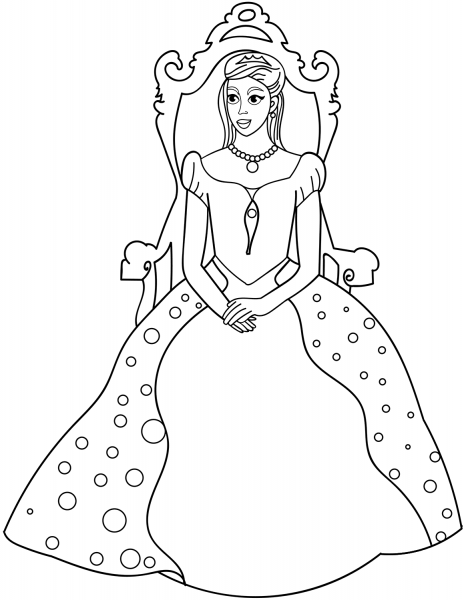 Princess Sitting on Throne coloring page image