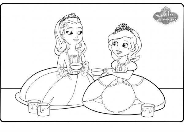 Princess Sofia and Princess Amber coloring page image