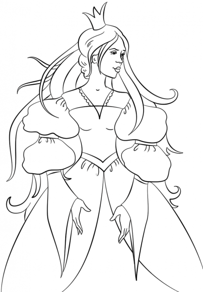 Princess with Crown coloring page image