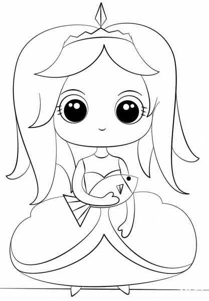 Princess with Fish coloring page image