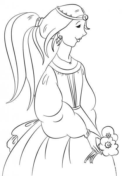 Princess with Flowers coloring page image