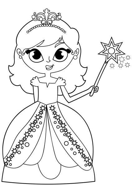Princess with Magic Stick coloring page image