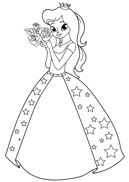 Princess with Roses coloring page image