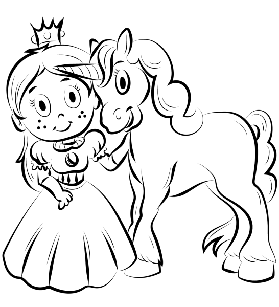 Princess with Unicorn coloring page image