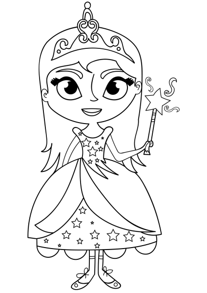 Princess with Wand coloring page image