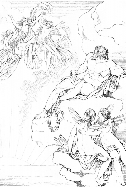 Prometheus and the Oceanides  – Shelley, Prometheus Unbound, Act I coloring page image