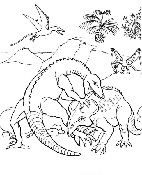 Protoceratops fights coloring page image