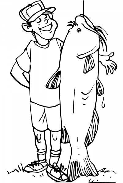 Proud Young Fisherman coloring page image