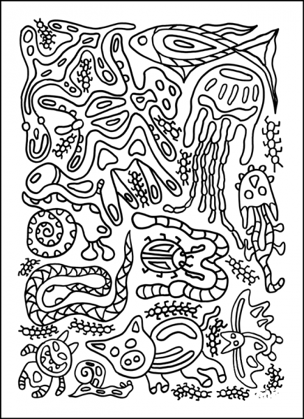 Psychedelic Pattern with Animals coloring page image