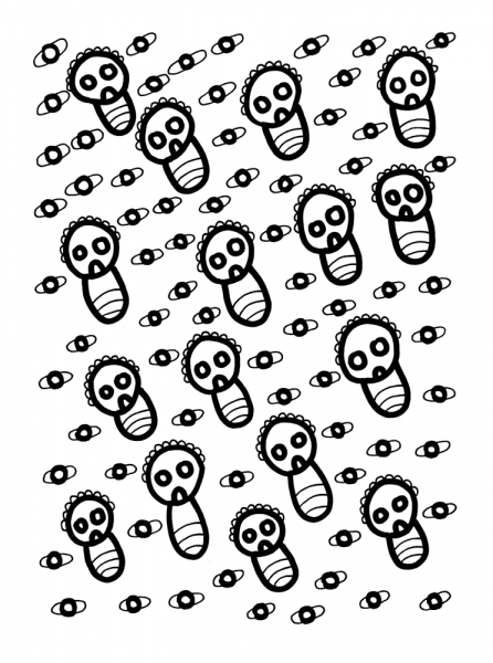 Psychedelic Pattern with Bees coloring page image