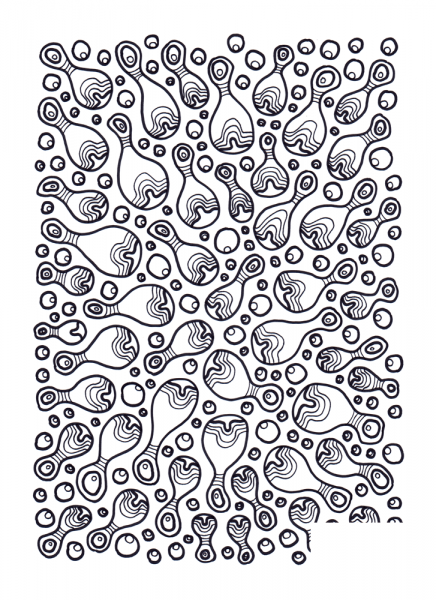 Psychedelic Pattern with Bowling Pins coloring page image