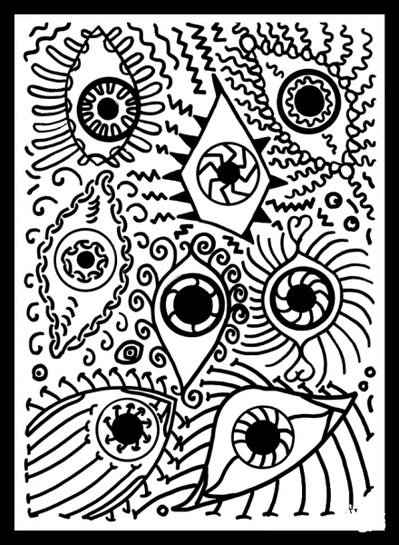 Psychedelic Pattern with Eyes coloring page image