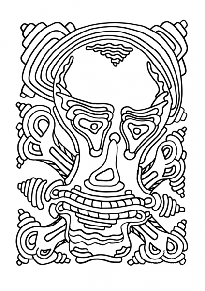 Psychedelic Pattern with Skull coloring page image