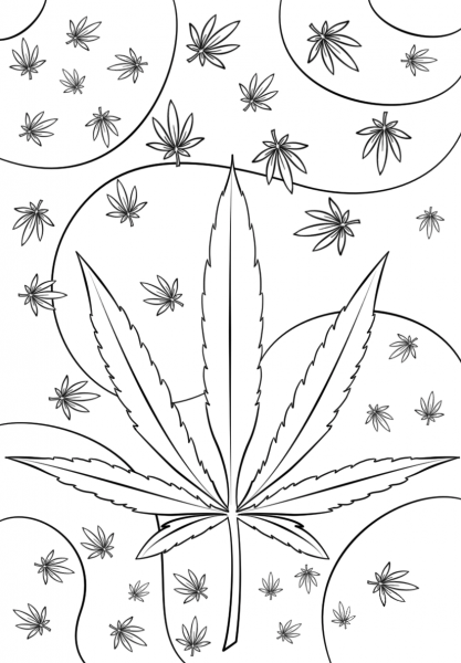 Psychedelic Weed coloring page image