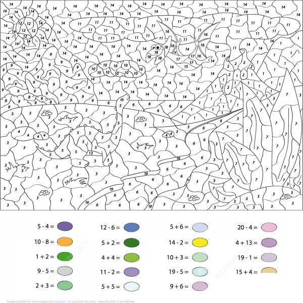 Pterodactyl and Diplodocus Color by Number image