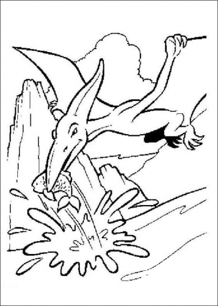 Pterodactyl Caught a Fish coloring page image