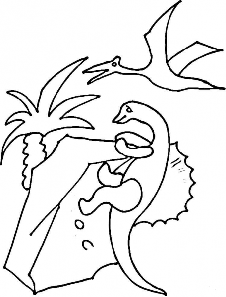 Pterodactyl Over Dinosaur  coloring page image