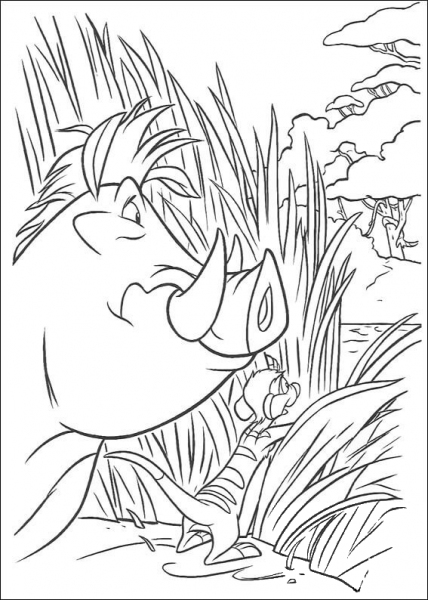 Pumbaa is Spying  coloring page image