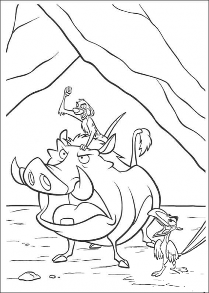Pumbaa, Timon and Zazu coloring page image