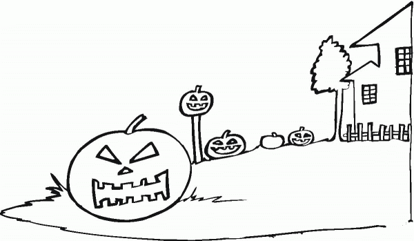 Pumpkin Near the House  coloring page image