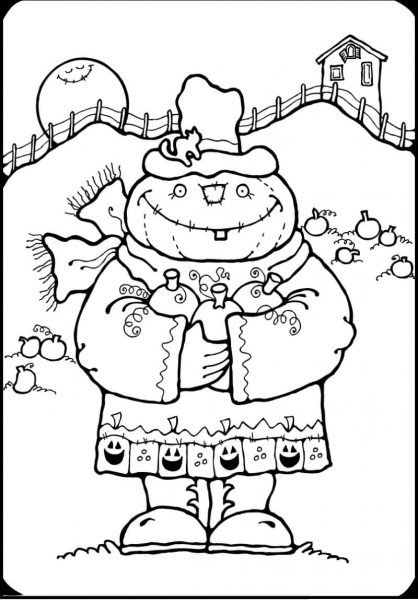 Pumpkin Scarecrow coloring page image