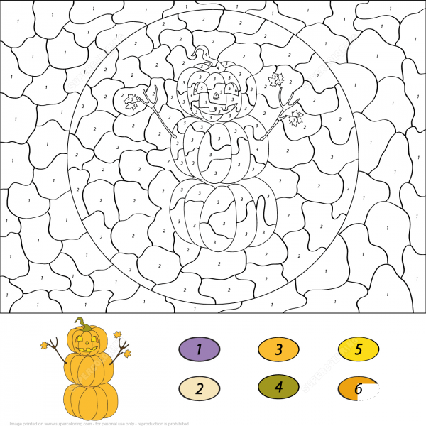 Pumpkin Snowman Color by Number image