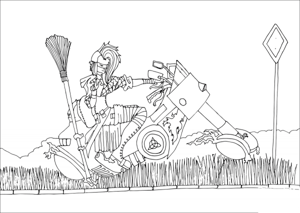 Punk Witch on Chopper coloring page image