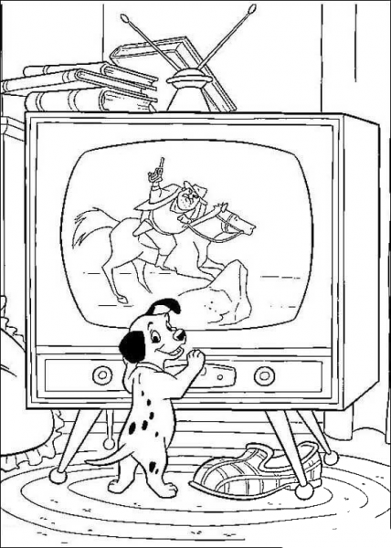 Puppie is watching TV coloring page image