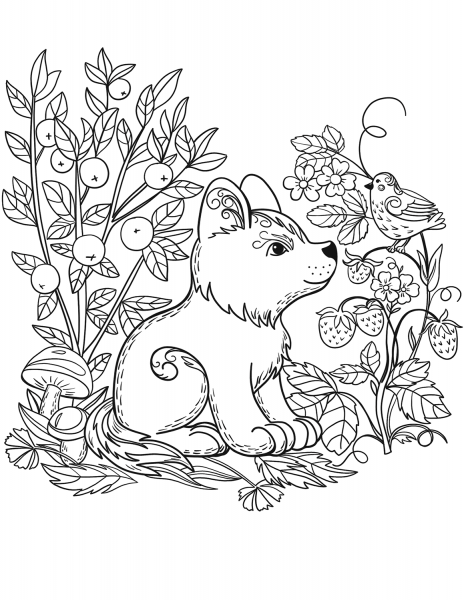 Puppy Dog in the Forest coloring page image