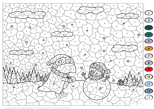 Purple Dragon and Cute Snowman Color by Number image