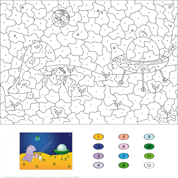 Purple Dragon Watering Plants on the Moon Color by Number image