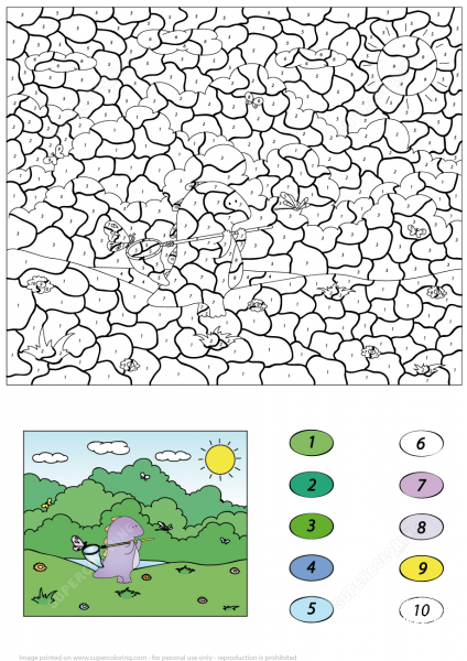 Purple Dragon with Net for Butterflies Color by Number image