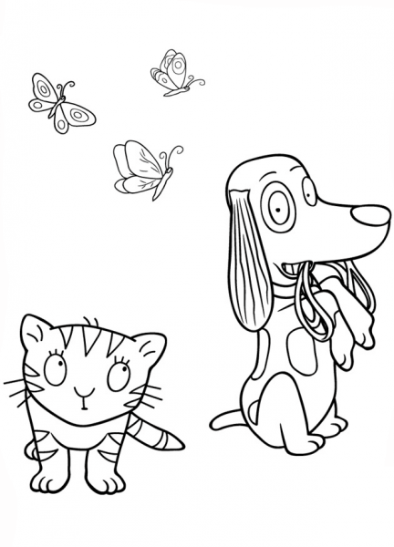 Puss and Scruff coloring page image