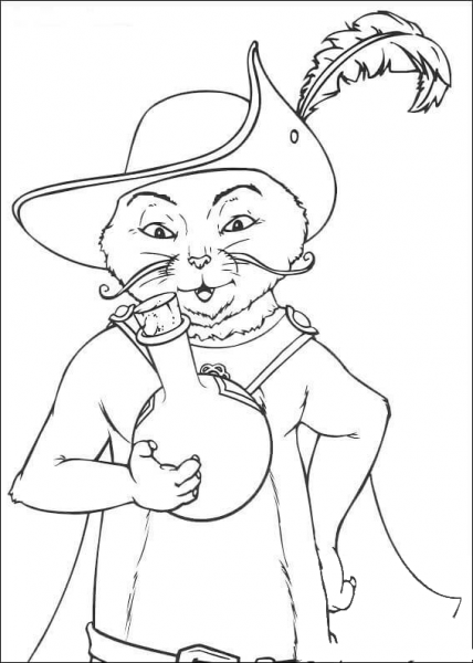 Puss in Boots with a potion  coloring page image