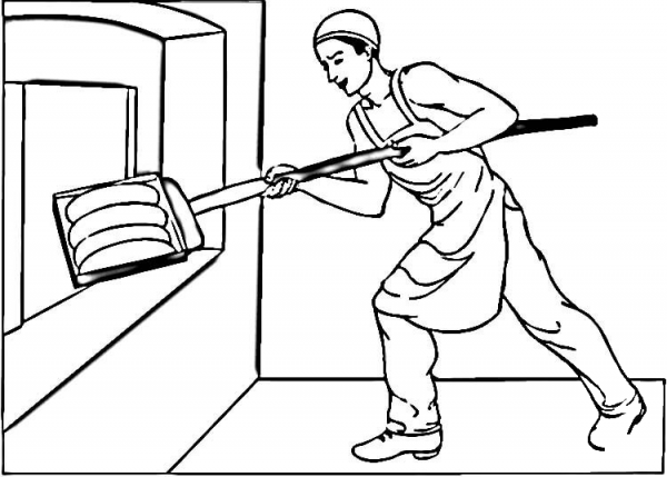 Putting Bread in Oven  coloring page image