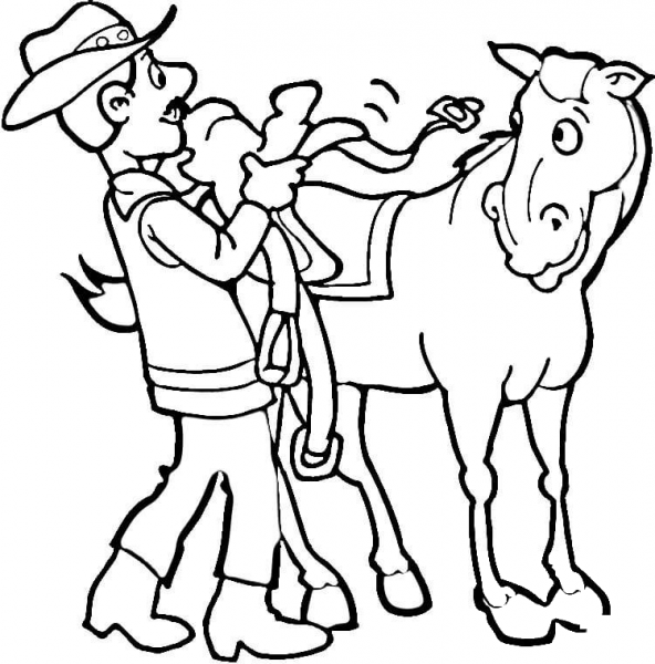 Putting on Saddle  coloring page image