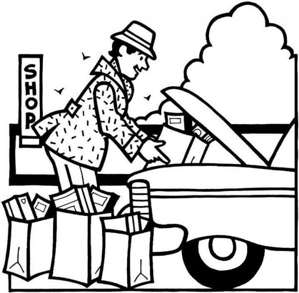 Putting Presents In The Car  coloring page image