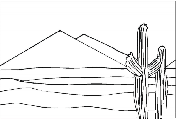 Pyramid And Cactuses   coloring page image