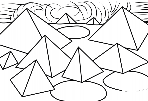 Pyramids and Clouds by Alexander Calder coloring page image