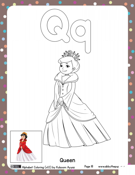 Q is for Queen coloring page image