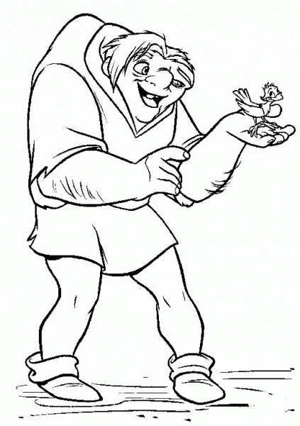 Quasimodo with a Bird on his palm  coloring page image
