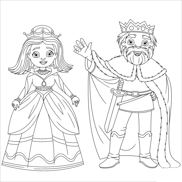 Queen and King coloring page image