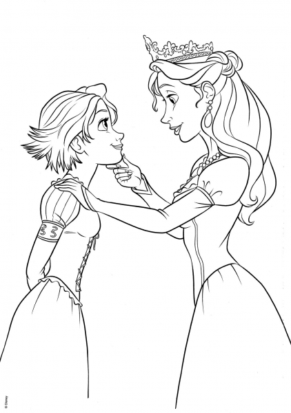 Queen Arianna and Rapunzel coloring page image