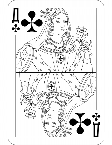 Queen of Clubs Charlemagne Satin Deck coloring page image