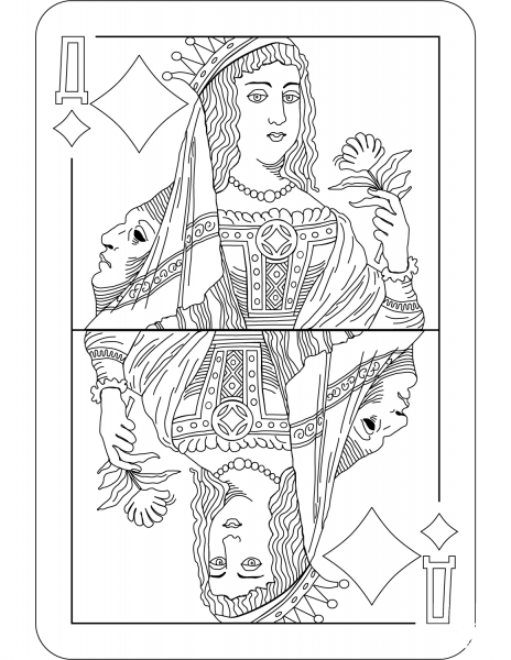 Queen of Diamonds Charlemagne Satin Deck coloring page image