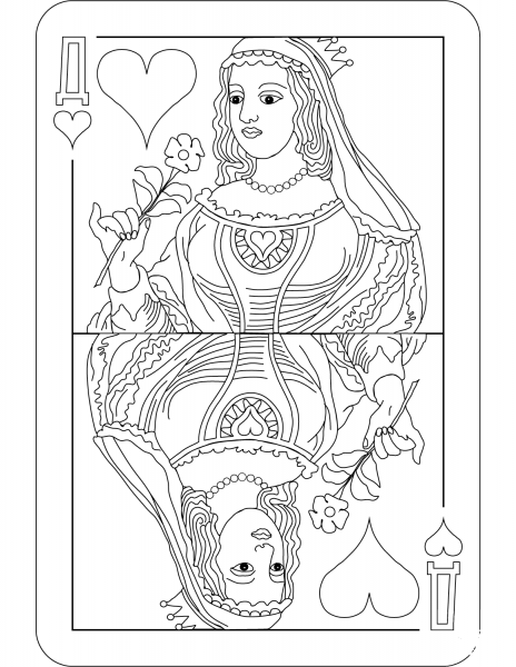 Queen of Hearts Charlemagne Satin Deck coloring page image