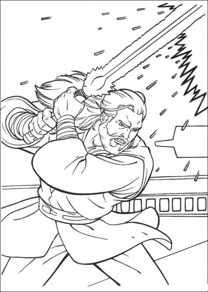Qui-Gon Jinn fighting coloring page image